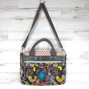 FOSSIL Key Per Coated Canvas Laptop Messenger Bag Glossy Floral Bird (15” x 11”)